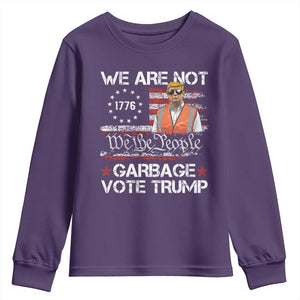 Funny Trump Garbage 2024 Youth Sweatshirt We Are Not Garbage Vote Trump Betsy Ross Flag TS11 Purple Print Your Wear