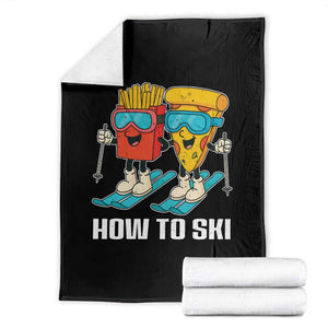 Funny Skiing Food Lover Throw Blanket How To Ski Pizza French Fries Skier TS11 Black Print Your Wear