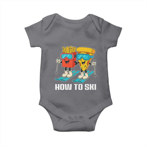 Funny Skiing Food Lover Baby Onesie How To Ski Pizza French Fries Skier TS11 Charcoal Print Your Wear