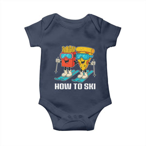 Funny Skiing Food Lover Baby Onesie How To Ski Pizza French Fries Skier TS11 Navy Print Your Wear