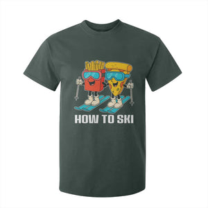 Funny Skiing Food Lover T Shirt For Kid How To Ski Pizza French Fries Skier TS11 Dark Forest Green Print Your Wear