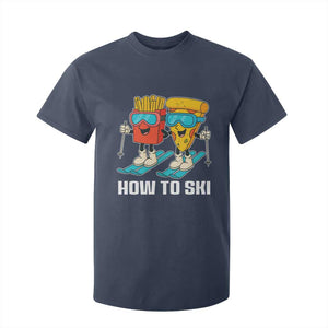 Funny Skiing Food Lover T Shirt For Kid How To Ski Pizza French Fries Skier TS11 Navy Print Your Wear