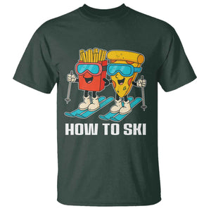 Funny Skiing Food Lover T Shirt How To Ski Pizza French Fries Skier TS11 Dark Forest Green Print Your Wear