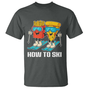 Funny Skiing Food Lover T Shirt How To Ski Pizza French Fries Skier TS11 Dark Heather Print Your Wear