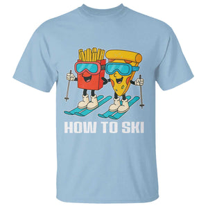 Funny Skiing Food Lover T Shirt How To Ski Pizza French Fries Skier TS11 Light Blue Print Your Wear