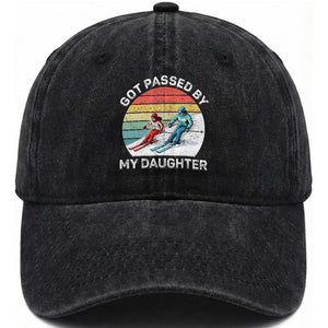 Funny Skiing Dad Washed Cotton Baseball Cap Got Passed By My Daughter Retro Vintage TS11 Print Your Wear
