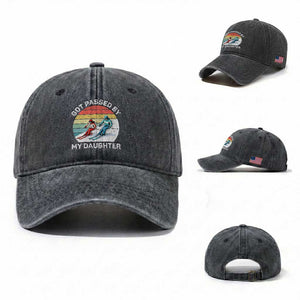 Funny Skiing Dad Washed Cotton Baseball Cap Got Passed By My Daughter Retro Vintage TS11 Washed Cap Universal Fit Dark Gray Print Your Wear