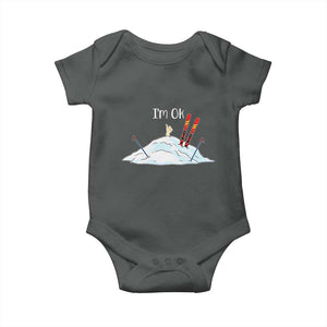 Funny Skiing Snowboarding Baby Onesie I Am Okay Ski Crash Winter Sport TS11 Dark Heather Print Your Wear