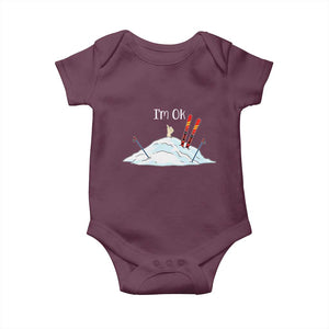 Funny Skiing Snowboarding Baby Onesie I Am Okay Ski Crash Winter Sport TS11 Maroon Print Your Wear