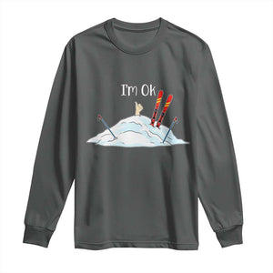 Funny Skiing Snowboarding Long Sleeve Shirt I Am Okay Ski Crash Winter Sport TS11 Dark Heather Print Your Wear