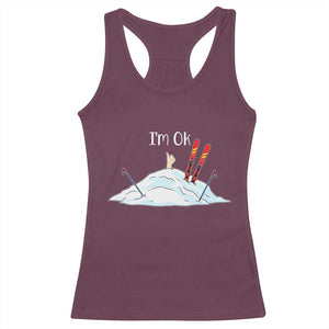 Funny Skiing Snowboarding Racerback Tank Top I Am Okay Ski Crash Winter Sport TS11 Maroon Print Your Wear
