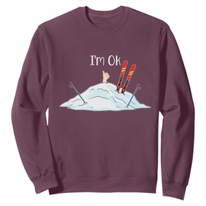 Funny Skiing Snowboarding Sweatshirt I Am Okay Ski Crash Winter Sport TS11 Maroon Print Your Wear