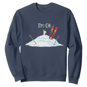 Funny Skiing Snowboarding Sweatshirt I Am Okay Ski Crash Winter Sport TS11 Navy Print Your Wear