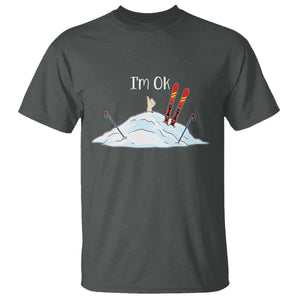 Funny Skiing Snowboarding T Shirt I Am Okay Ski Crash Winter Sport TS11 Dark Heather Print Your Wear