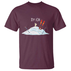 Funny Skiing Snowboarding T Shirt I Am Okay Ski Crash Winter Sport TS11 Maroon Print Your Wear