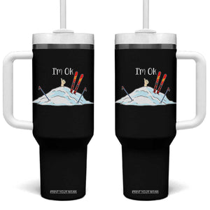 Funny Skiing Snowboarding Tumbler With Handle I Am Okay Ski Crash Winter Sport TS11 One Size: 40 oz Black Print Your Wear