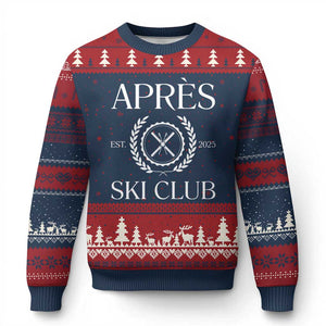Apres Ski Club 2025 Ugly Christmas Sweater Winter Vacation Drinking Party TS11 Navy Red Print Your Wear