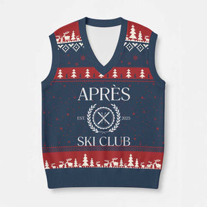 Apres Ski Club 2025 V-Neck Knit Sweater Vest Winter Vacation Drinking Party TS11 Navy Red Print Your Wear