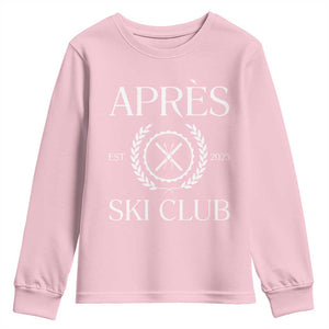 Apres Ski Club 2025 Youth Sweatshirt Winter Vacation Drinking Party TS11 Light Pink Print Your Wear