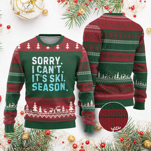 Funny Sorry I Cant It Is Ski Season Ugly Christmas Sweater Winter Sports Ski Athlete TS11 Red Green Print Your Wear