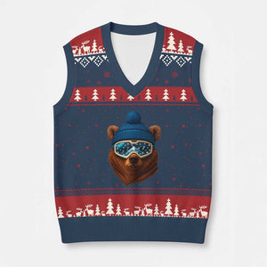 Grizzly Bear Snowboard Goggles Skiing Snow Winter Sport V-Neck Knit Sweater Vest TS11 Navy Red Print Your Wear