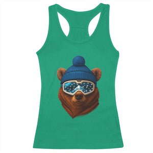 Grizzly Bear Snowboard Goggles Skiing Snow Winter Sport Racerback Tank Top TS11 Irish Green Print Your Wear