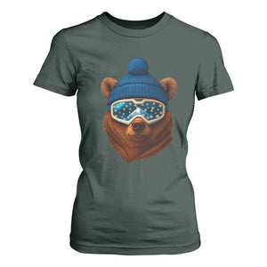 Grizzly Bear Snowboard Goggles Skiing Snow Winter Sport T Shirt For Women TS11 Dark Forest Green Print Your Wear
