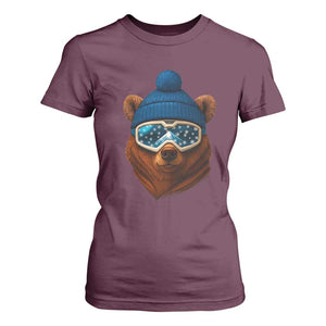 Grizzly Bear Snowboard Goggles Skiing Snow Winter Sport T Shirt For Women TS11 Maroon Print Your Wear