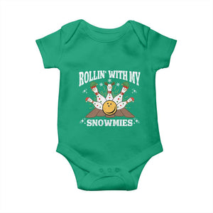Funny Christmas Bowling Baby Onesie Rollin With My Snowmies Bowling Pins TS11 Irish Green Print Your Wear