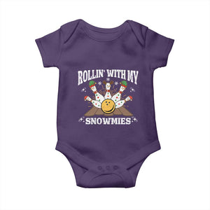 Funny Christmas Bowling Baby Onesie Rollin With My Snowmies Bowling Pins TS11 Purple Print Your Wear