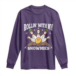 Funny Christmas Bowling Long Sleeve Shirt Rollin With My Snowmies Bowling Pins TS11 Purple Print Your Wear