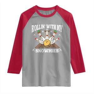 Funny Christmas Bowling Raglan Shirt Rollin With My Snowmies Bowling Pins TS11 Sport Gray Red Print Your Wear