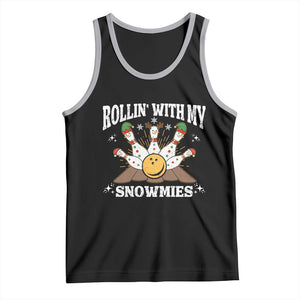 Funny Christmas Bowling Tank Top Rollin With My Snowmies Bowling Pins - Print Your Wear