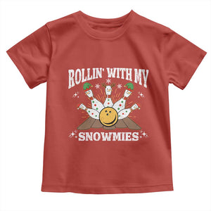 Funny Christmas Bowling Toddler T Shirt Rollin With My Snowmies Bowling Pins TS11 Red Print Your Wear