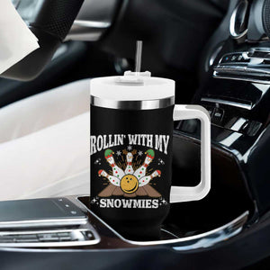 Funny Christmas Bowling Tumbler With Handle Rollin With My Snowmies Bowling Pins TS11 Print Your Wear