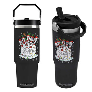 Funny Scared Cartoon Christmas Bowling Pins Flip Straw Tumbler - Print Your Wear