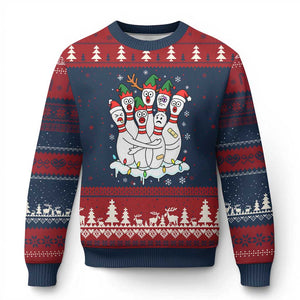 Funny Scared Cartoon Xmas Bowling Pins Ugly Christmas Sweater TS11 Navy Red Print Your Wear