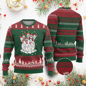 Funny Scared Cartoon Xmas Bowling Pins Ugly Christmas Sweater TS11 Red Green Print Your Wear