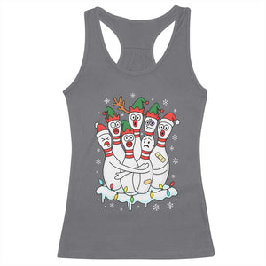 Funny Scared Cartoon Christmas Bowling Pins Racerback Tank Top TS11 Charcoal Print Your Wear