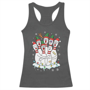 Funny Scared Cartoon Christmas Bowling Pins Racerback Tank Top TS11 Dark Heather Print Your Wear