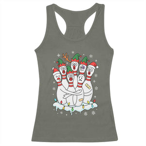 Funny Scared Cartoon Christmas Bowling Pins Racerback Tank Top TS11 Military Green Print Your Wear