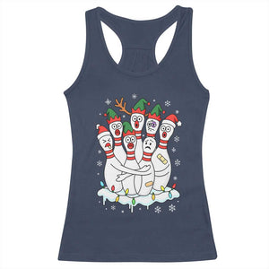 Funny Scared Cartoon Christmas Bowling Pins Racerback Tank Top TS11 Navy Print Your Wear
