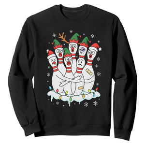 Funny Scared Cartoon Christmas Bowling Pins Sweatshirt TS11 Black Print Your Wear