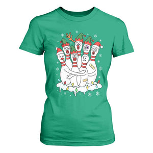 Funny Scared Cartoon Christmas Bowling Pins T Shirt For Women TS11 Irish Green Print Your Wear