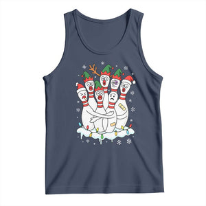 Funny Scared Cartoon Christmas Bowling Pins Tank Top TS11 Navy Print Your Wear
