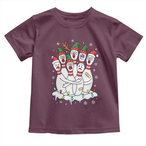 Funny Scared Cartoon Christmas Bowling Pins Toddler T Shirt TS11 Maroon Print Your Wear