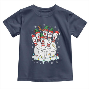 Funny Scared Cartoon Christmas Bowling Pins Toddler T Shirt TS11 Navy Print Your Wear