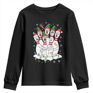 Funny Scared Cartoon Christmas Bowling Pins Youth Sweatshirt TS11 Black Print Your Wear