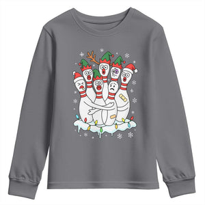 Funny Scared Cartoon Christmas Bowling Pins Youth Sweatshirt TS11 Charcoal Print Your Wear