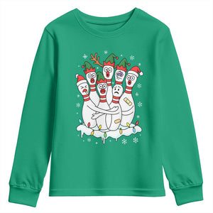 Funny Scared Cartoon Christmas Bowling Pins Youth Sweatshirt TS11 Irish Green Print Your Wear